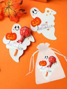 1 pièce/10 pièces/20 pièces/30 pièces/50 pièces/100 pièces Sacs cadeaux d'Halloween, Sacs cadeaux de bonbons, Supports en papier pour sucettes d'Halloween, Cartes support pour sucettes fantôme citrouille d'Halloween, Carte en papier Joyeux Halloween