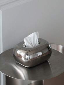 1 件现代简约金银陶瓷纸巾盒，创意家居装饰配件，适用于客厅、餐桌、咖啡桌、桌面纸巾架 - 銀色金色紙巾盒 - 查看 1