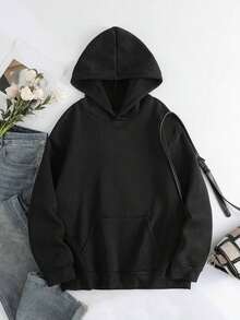 Francisca Sudadera con capucha de felpa con cordón, estampado de leopardo y estrella, informal, para otoño/invierno, de manga larga - Negro - Ver 3