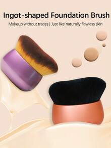 YISE Wealth Ingot Shaped Makeup Foundation Brush, 5 Color Options, Soft Bristles, Quick Application Without Caking, Selected High-Density Bionic Fibers, Fluffy And Fine, Lightweight And Adhering Application, Suitable For Liquid Foundation, Cream Foundation Or Powder Foundation, Can Be Placed Directly On The Desk For Convenient Storage, Ideal For Beginners And Slouchy People!