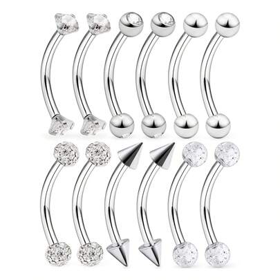 12 Stücke 16G Edelstahl Rook Piercing Schmuck Rook Ohrringe für Frauen Männer, Augenbrauen Ringe Gebogene Barbell Hängende CZ Bauch Lippe Ring Knorpel Daith Oberfläche Tragus Piercing Schmuck