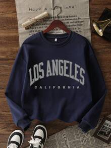 Felpa casual da donna con scollo a equipaggio, nuova stampa inglese a blocchi di colore, versatile e alla moda, adatta per l'autunno/inverno