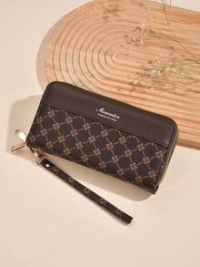 New Design Women Printed Wallet Fashion Long Style Coin Purse Clutch Handbag With Double Layer Zipper Phone Case For Women Wallet Purse Wallet Long Wallet Wristlet Wallet - Coffee Brown - View 3