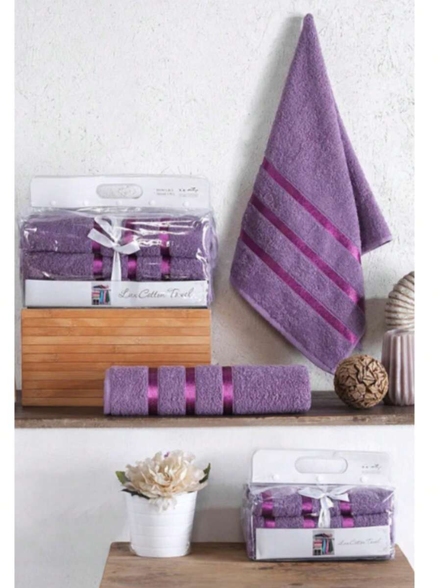 4-Piece 100% Cotton Bath Towel Set – Hammam Collection | 2 Pcs 70x140 Cm Bath Towels + 2 Pcs 50x90 Cm Hand/Face Towels | Soft, Highly Absorbent, Durable MADE IN TURKEY - Purple - View 1