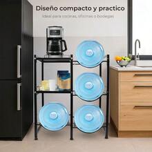 Soporte de estantería con estantes para 4 botellas de agua, organizador de acero duradero con 3 niveles con estantes de almacenamiento para vasos de cocina y oficina (negro) - Negro - Ver 4