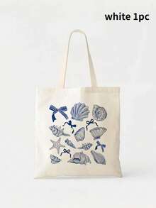 Bolsa de Praia Estilo Férias, Bolsa de Viagem Dobrável, Bolsa Estampa de Concha, Bolsa de Viagem Leve, Bolsa de Viagem Estilo Relaxado, Bolsa de Viagem Super Fotogênica, Reutilizável e de Grande Capacidade, Bolsa com Atmosfera de Férias