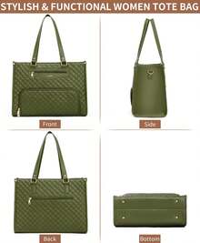 Lunch Tote Bag For Women, 15.6 Inch Laptop Work Bag With Insulated Lunch Box Compartment & Purse Large Capacity Quilted Computer Handbag For Office Business Work Nurse Teacher Moms Travel Casual - 綠色 - 查看 9