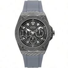 Guess Reloj de cuarzo para hombres Guess, movimiento de cuarzo, caja de acero inoxidable, correa de silicona. El reloj de puntero es resistente al agua hasta 100 metros y adecuado para uso diario y deportivo W1048G1