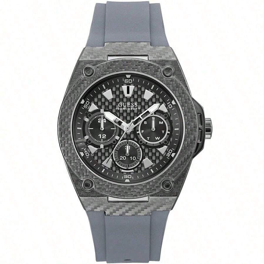 Guess Reloj de cuarzo para hombres Guess, movimiento de cuarzo, caja de acero inoxidable, correa de silicona. El reloj de puntero es resistente al agua hasta 100 metros y adecuado para uso diario y deportivo W1048G1