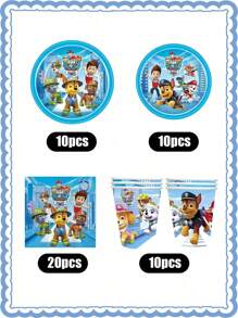Paw Patrol The Paw Patrol Themed Party Tableware Set Is Now Available! It Contains 20 Custom Plates, 20 Exquisite Placemats And 10 Cute Paper Cups, Which Are Enough For 20 Young Team Members To Have A Lively Party! With The Iconic Paw Patrol Blue As The Main Color, The Visual Impact Is At Its Peak! Whether It's A Birthday Party,