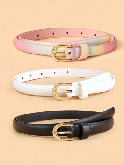 3pcs/Set Kids New Thin Waist Belt, High Quality PU Decorative Waist Strap For Jeans, Dresses