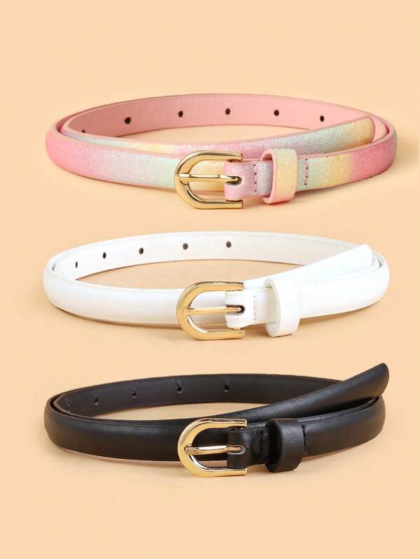 3 件套儿童新款细腰带，高品质 PU 装饰腰带，适合牛仔裤、连衣裙