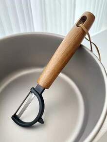 1 pieza Pelador de acero inoxidable y mango de madera de rosa, pelador multifuncional de frutas y verduras, pelador de patatas, rebanador