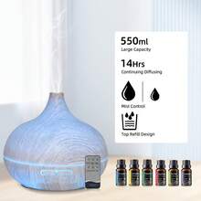 Wood Grain Diffuser Humidifier 550ml, Remote, Ultra Quiet, 6 Oils, Bedroom Office - Màu be - Xem 4