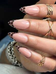 VV MEI JIA ER 24pcs Medium Almond Shaped Nail Stickers Set - Instantly Elevate Your Look! Includes Minimalist Elegant Black French Manicure, Chic Leopard Print, Fashionable Dark Night Black French, Nude Pink, Full Coverage Nail Designs, Suitable For Women And Girls. Set Contains 1pc Gel Polish And 1pc Nail File. Complete Manicure Supplies.