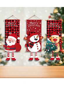 1 set Banderines decorativos de Papá Noel, banderines navideños a cuadros rojos y negros con Papá Noel y copos de nieve, decoraciones de fondo navideño, decoraciones de pared para fiestas, decoraciones de cortina de puerta navideña, decoraciones navideñas para el hogar, decoraciones navideñas para regalo para crear un ambiente festivo. - Multicolor - Ver 6