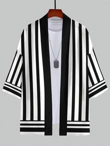 Men's Casual Chinese Style Striped Hanfu Cardigan, Summer Style