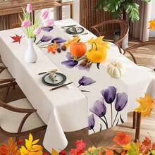 1/25pcs Purple Tulip Pattern Printed Linen Table Runner, Suitable For Holiday Parties, Birthday Dinners, Kitchen & Dining Room Decor, Furniture & Home Textile Decoration. It Is A Versatile Home Decor Item Applicable For All Seasons, Great For Party/Holiday Decorations, And Also An Excellent Gift For Parents And Friends. - ZQ-292 - View 6