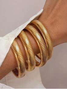 2 件金色/银色手镯，女士粗款弹力合金手镯，灵活宽腕带手镯，2 件套，适合送给家人和朋友的珠宝礼物、母亲节礼物、教师礼物 - 2PCS - 查看 12