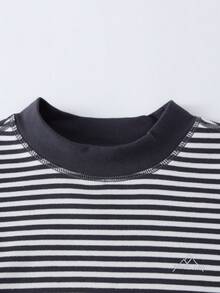 Annil Children's Clothing For Girls, Girls, Boys, Boys, Middle-Aged And Young Children, Teenagers, Mid-Neck Long-Sleeved Base, Autumn Clothes And Pants, Home, Mountain Print, Contrasting Color Striped, Warm Clothes, Solid Color Warm Pants, Winter - Royal Blue - View 6