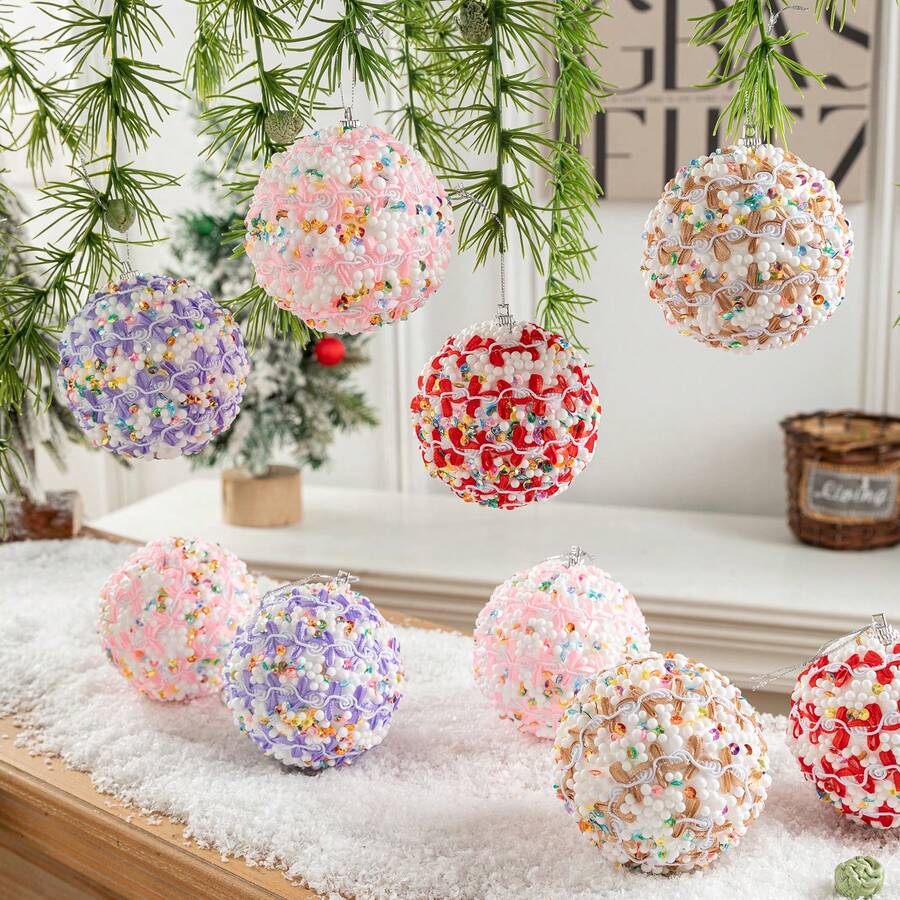 8cm Creative & Elegant Christmas Ball Ornament, Christmas Tree Hanging Decor, Christmas Decoration Home Decor Christmas Decorations Room Decor Winter