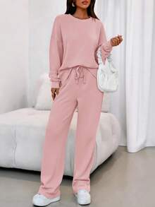 Women's Two-Piece Suit, Sports Suit, Loose Sweatshirt, Sports Pants, Autumn Fashion Casual Matching Suit. - 粉色 - 查看 4