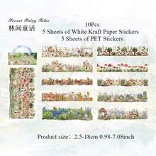 10 件海滩、海滨、云彩、油画、森林、风景贴纸、长装饰贴纸、物品装饰贴纸、手册材料贴纸优质防水乙烯基贴纸适用于剪贴簿、日记本和笔记本电脑 - 耐用且装饰性的成人剪贴簿用品贴纸书架透明贴纸书封书贴纸书