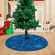Christmas 1pc Christmas Theme Modern Minimalist Art Blue Theme Snowflake And Flower Pattern Colorful Printed High Quality Polyester Christmas Tree Skirt, 35.43inch 47.24inch 57.08inch, Suitable For Christmas Decoration In Various Scenarios, Suitable For , Thanksgiving, Christmas And New Year Home Decor Christmas Decorations Room Decor Winter Christmas Decorations Home Christmas Gifts Christmas Decor - Multicolor - View 6