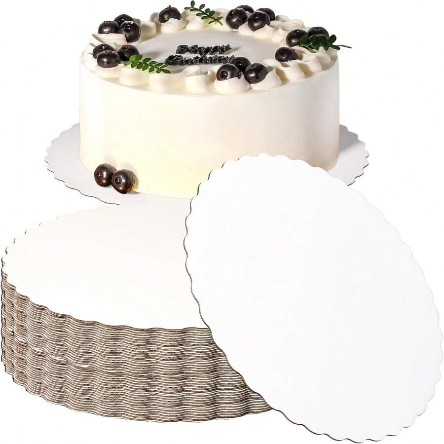 8 Buah Alas Kue Putih Berkerut Ukuran 6/8/10/12" - Alas Kokoh Anti Selip, Cocok untuk Menumpuk Kue, Pesta Pizza, dan Sajian Makanan Penutup | Karton, Tidak Melengkung | Perlengkapan Pesta dari Oven ke Meja (Pernikahan/Ulang Tahun/Acara), Perlengkapan Dekorasi Kue - Beraneka warna - View 1