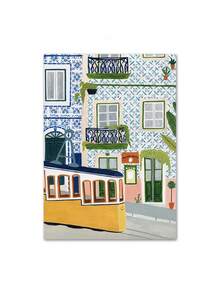 1 pieza Pintura en lienzo de arte de pared con ilustración minimalista abstracta de paisaje, ciudad, viaje y fruta para decoración del hogar y sala de estar