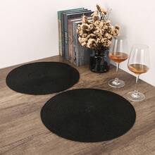 6 Pack Round PP Placemats And Coasters Set - 13.2 Inch Waterproof Non-Slip Table Mats For Dining Decor, Dishwasher Kitchen Tableware - Black - View 7