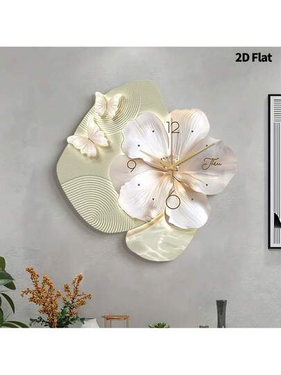 2D Flat, 1pc Moderne Minimalist Flower Art Creativity Klok Mute ative Wand Clock, Super Quiet Quartz Movement, No Ticking Sound, Bedroom Dining Room Living Office Sofa Background Home view 6