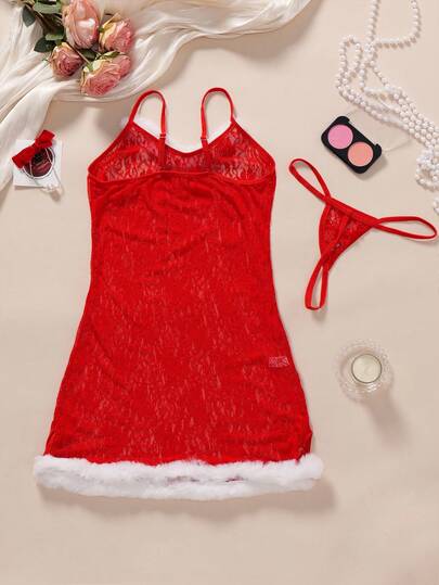 Pieces ,Red, Presents,Sheer Slit,Babydolls,Sexy Lingerie Dress, Verleidelijke Set view 7