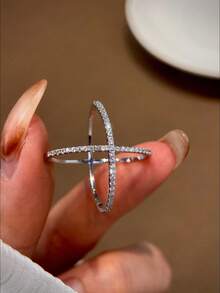 1枚S925纯银X形精致戒指，女士拇指戒指，精美珠宝礼品 - 銀色 - 查看 7