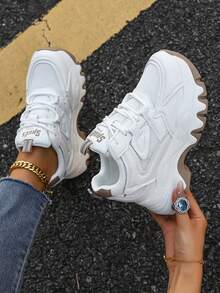 2025 New Short Height Increasing Women Shoes, Chunky Sneakers Thick-Soled Wedge Shoes, White Versatile Ladies Lace-Up Casual Athletic Shoes - White - View 6