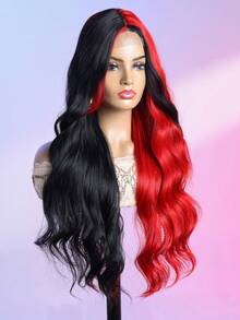 黑色和红色/白色 U 型蕾丝假发 4*2 28 英寸水波长假发合成纤维耐热假发万圣节、化妆舞会装扮、节日角色扮演头带。不给糖就捣蛋弹性网帽适合所有人完全机器制造，适合日常聚会，高品质女士天然美丽合成柔软假纤维头发圣诞节 - 拼色 - 查看 5