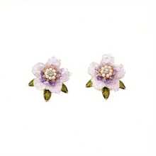 1 Piece Elegant French Retro Flower Earrings Exquisite Craft Light Luxury Niche Jewelry For Women Daily Party Wear Mother's Day 2026 Best Mom Gift For Mom Mum Gift Gift For Grandma Sentimental Heartfelt Unique Surprise Gift - 淺紫色耳環 - 查看 5