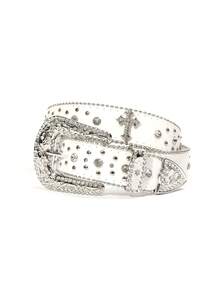 Unisex Rhinestone Decorated Western Cowboy Cross Design Diamond Belt