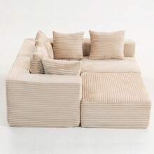 4-Seat Compressed Magic Cube Sofa – Corduroy Upholstery, No Assembly, Modular Flex, Soft Seat, Perfect For Renters & Modern Homes - Beige + 4 Seat - View 3