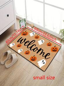 1 pieza, Felpudo de bienvenida con patrón divertido de fantasma y calabaza de Halloween de otoño, estilo festivo, lavable a máquina, de fibra de poliéster, apto para interiores, exteriores, decoración diaria, todas las estaciones - Amarillo - Ver 15