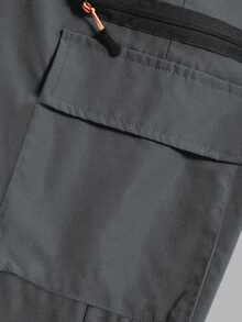 男士宽松透气休闲工装裤 - 舒适中腰抽绳慢跑裤，带翻盖口袋，纯色休闲裤适合户外活动，舒适的步行装备 - 灰色 - 查看 6