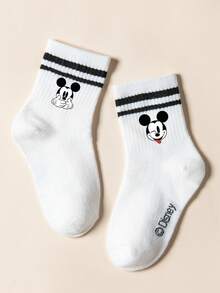 Disney 5双装儿童图案船袜，黑白条纹运动款，可爱卡通设计，时尚休闲舒适透气学生袜，适合日常穿着、返校季和节日礼物，袜子 - 白色 - 查看 7