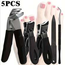 5 pièces Set de coupe-ongles ergonomique pour ongles épais - Acier inoxydable, sans parfum, bord de lame concave, comprend une lime à ongles, idéal pour les ongles de pieds et de mains, outils de soins des ongles Design ergonomique Coupe-ongles à bord tranchant