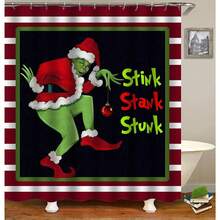 1PCS Funny Christmas Shower Curtain, Winter Xmas Bathroom Curtain Polyester Home Bathtub Curtain Water-Resistant Bathroom Xmas Decor, Multiple Sizes Bathroom Decor