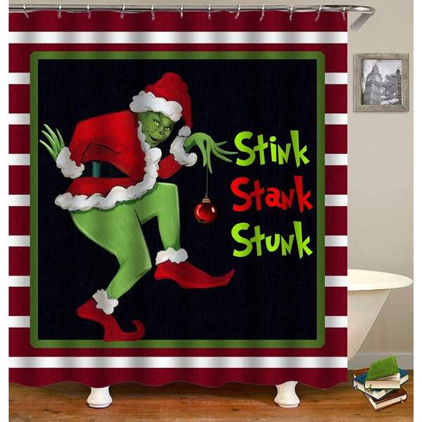 1PCS Funny Christmas Shower Curtain, Winter Xmas Bathroom Curtain Polyester Home Bathtub Curtain Water-Resistant Bathroom Xmas Decor, Multiple Sizes Bathroom Decor