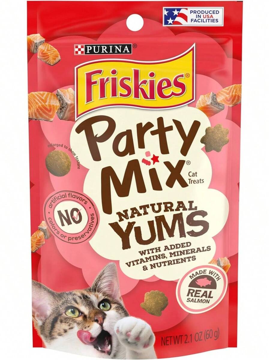 Purina Friskies Party Mix Natural Yums con Salmón Real, Golosinas para Gatos - (10) 2.1 oz.Bolsas - 1 - Ver 1