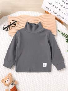 3件套男童休闲可爱T恤套装，柔软舒适，纯色拼接细节长袖高领T恤，秋冬服装 - 彩色 - 查看 7