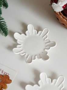 1 件圣诞雪人陶瓷盘，简约雪花形餐盘，白色圣诞树沙拉和甜点盘，适用于平安夜晚餐餐具、咖啡厅和餐厅蛋糕和甜品盘、礼物、早餐和沙拉盘 - 彩色 - 查看 4