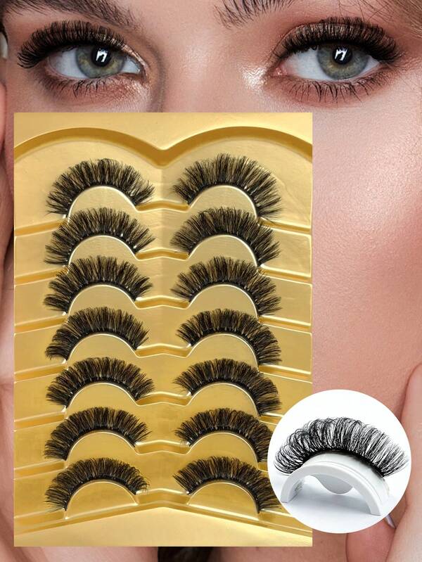 Hinarin 7 Paar falsche Wimpern, natürlich flauschig, voluminös, russische Wimpern, dramatische Nerz-Wimpern 6D, lockig, langanhaltend, dick, wiederverwendbare Wimpernstreifen für fesselnde Augen, Lifting-Extension, volle Wimpern, einfach anzulegen und zu entfernen