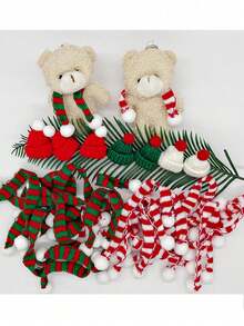 6pcs Mini Christmas Decorations - Mini Santa Hats & Scarves, Mini Knitted Santa Hats, Small Christmas Bottle Toppers, Doll House Christmas Party Decor, Home Decor